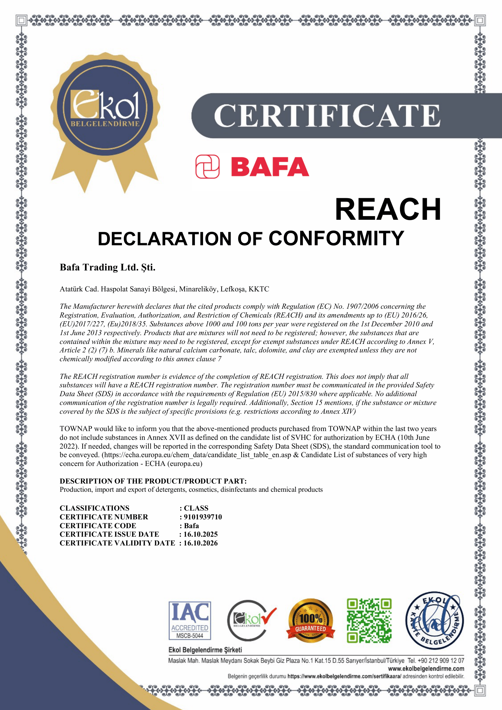 Declaration Of Conformity