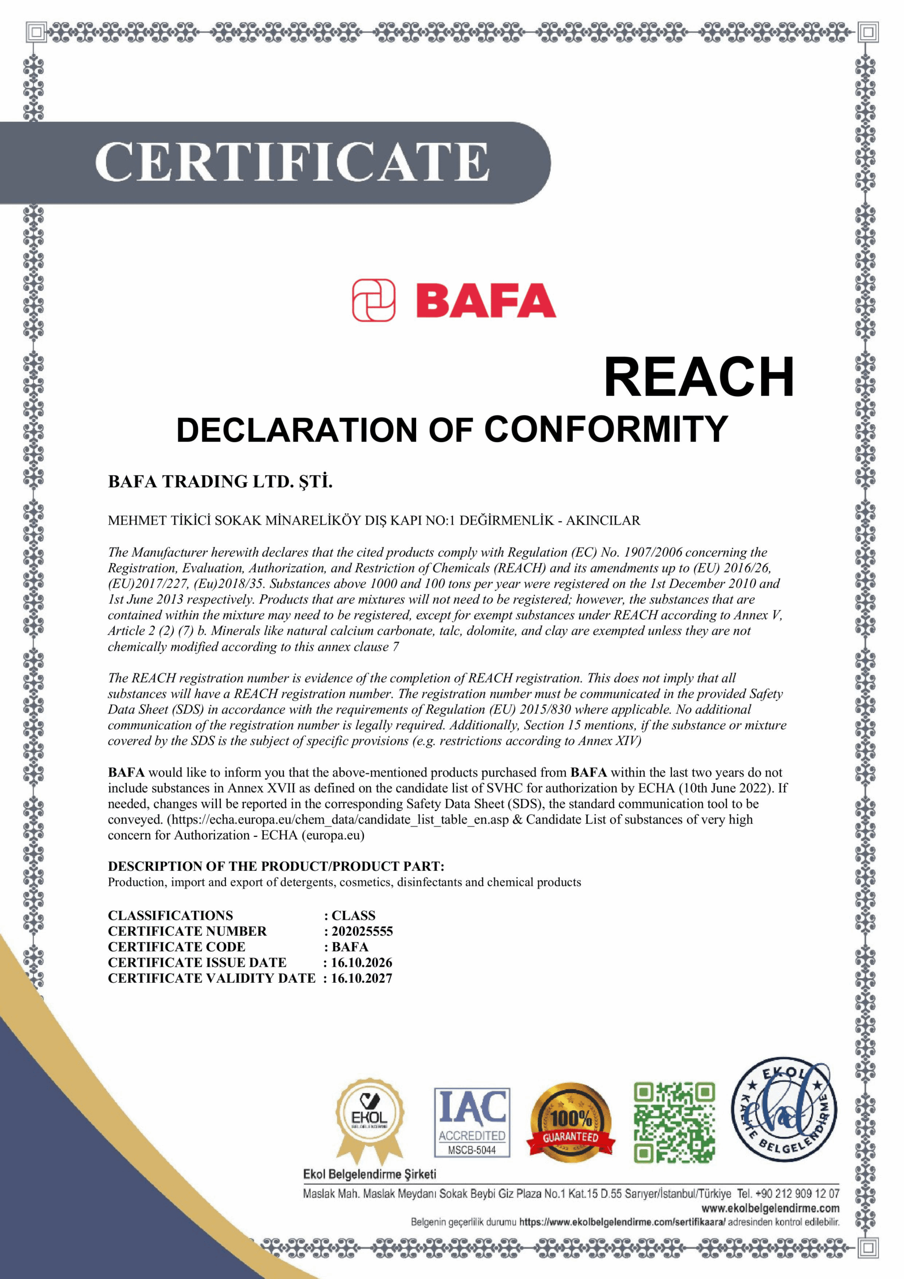 Declaration Of Conformity